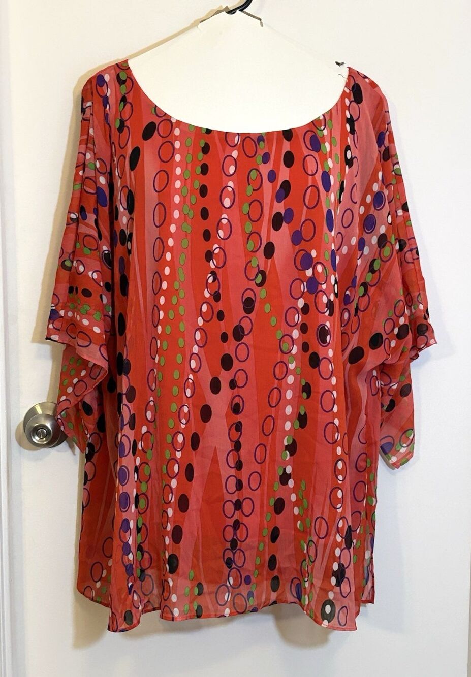Dana Kay 20W Red Geometric Design Shear Chiffon Blouse